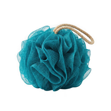 Teal mesh bath sponge shower loofah isolated on transparent background