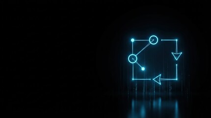 Fototapeta premium Glowing blue 3D wireframe neural network hologram on dark tech background perfect for AI, machine learning, and futuristic innovation stock visuals.