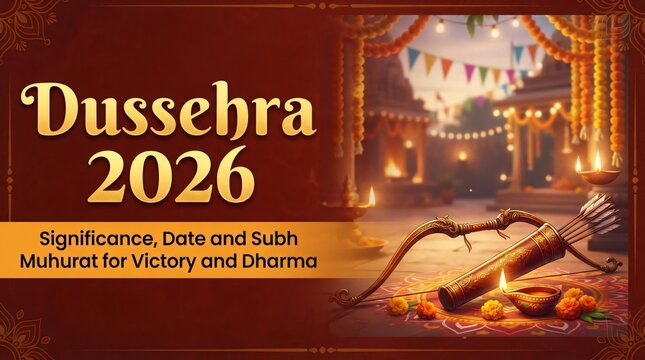 Dussehra 2026 Festival Celebration with Traditional Indian Decorations and Festive Background