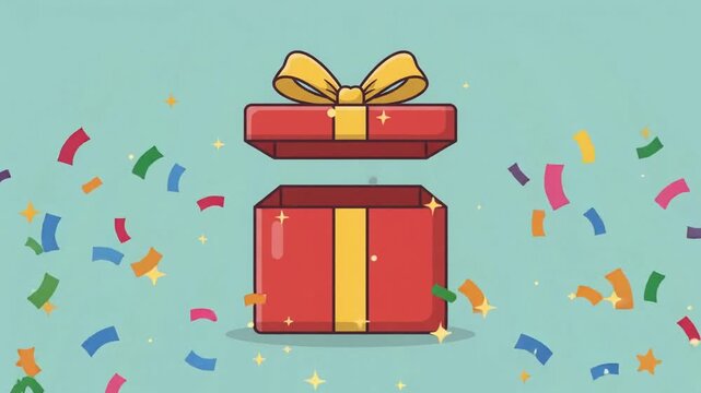 Animated Red Gift Box Opening with Confetti