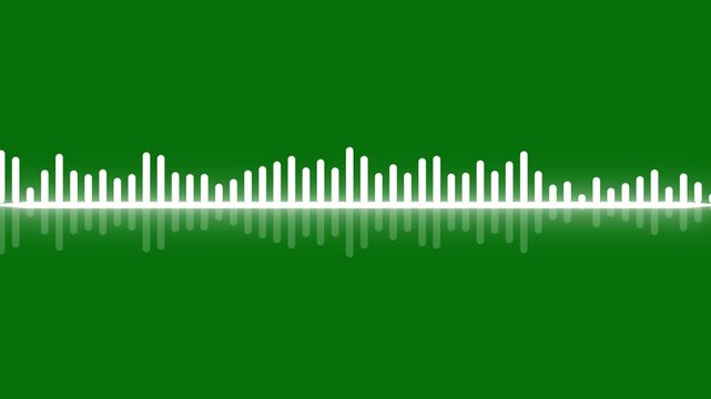 Dynamic white audio visualizer Music sound wave animation, futuristic music equalizer, music waveform signal, digital audio meter display overlay on green background. 4K alpha channel