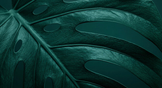 Green Leaf Macro Close-up with Water Droplets and Vein Detail - Botanical Nature Photography