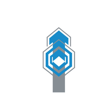 Abstract geometric shapes with upward arrow