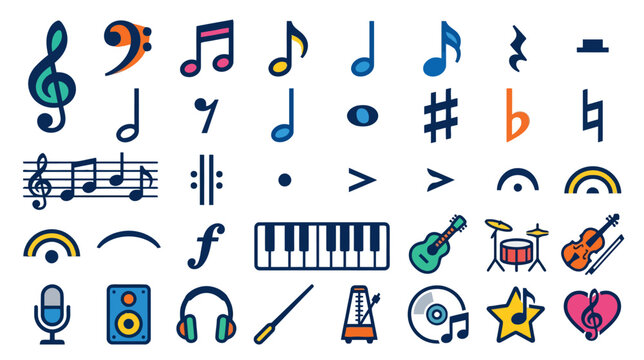 Music Elements Collection: Notes, Instruments, Symbols, and Tools Icons