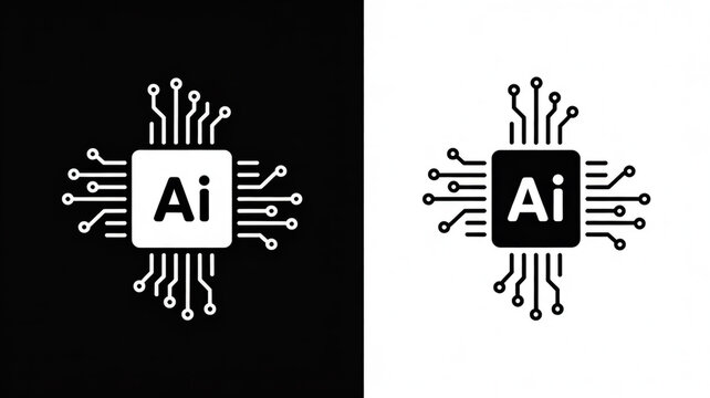 A minimalist logo design of an AI processor chip shown in two variations side by side (1)