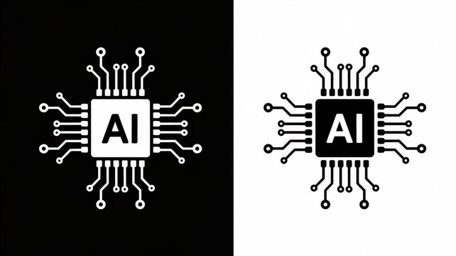 A minimalist logo design of an AI processor chip shown in two variations side by side (1)