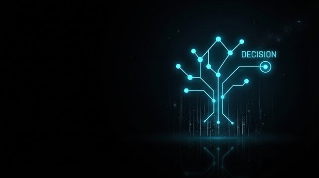 Glowing blue 3D neural network wireframe symbolizing AI decision-making, perfect for digital science, tech innovation, and high-tech projects with dark background copy space