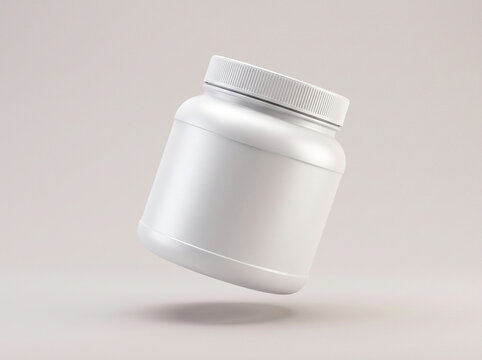Minimalist white plastic jar mockup for sports nutrition