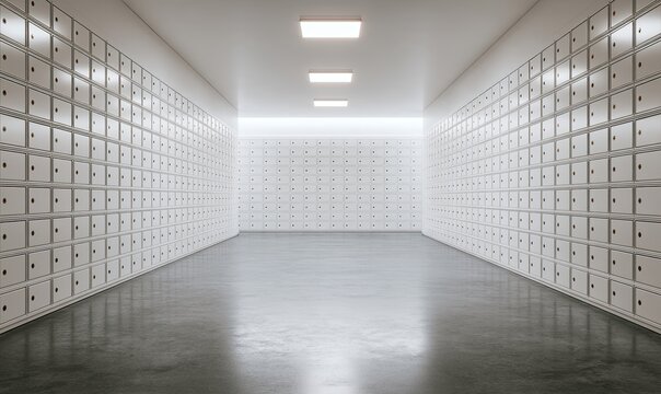 Secure Vault Room with Rows of Safety Deposit Boxes.