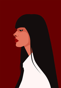Elegant Woman in Profile on Deep Red Background &ndash; Modern Minimalist Fashion Illustration