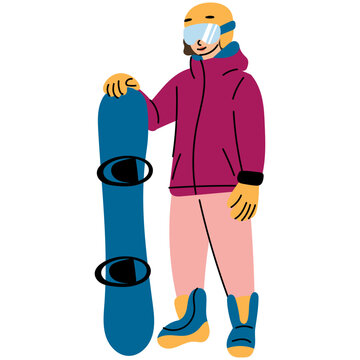 Snowboarder wearing winter sports clothing and carrying a snowboard before a mountain ride. Active winter lifestyle and snowboarding concept for outdoor recreation, adventure and seasonal sports.