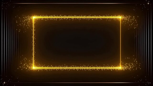 Golden rectangular frame with starlight on black background