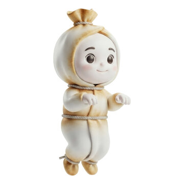 Cute 3D Cartoon Pocong Ghost Character Hopping Isolated on Transparent Background
