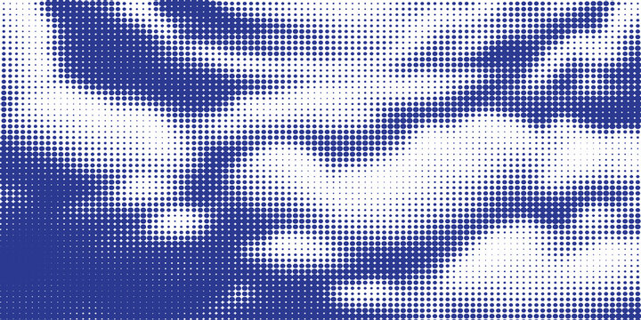 Blue and white halftone hexagon pattern background vector abstract cloud wave mesh texture