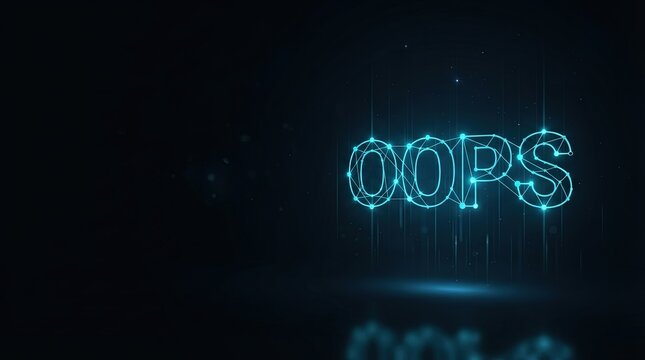 Striking 3D glowing blue wireframe text 'OOPS' on dark tech background perfect for AI, digital innovation, and futuristic high-tech projects showcasing error visualization.
