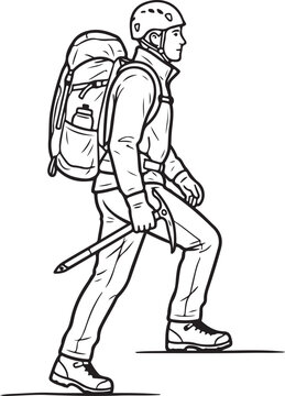 Climber with a backpack and an ice axe