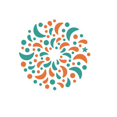 Abstract circular pattern with orange and teal shapes © bagas