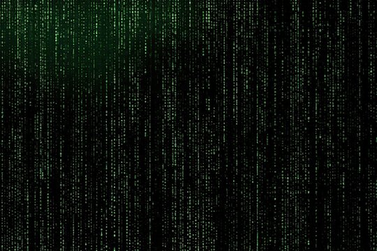 Abstract Digital Matrix Code Falling Green Binary Data Stream.