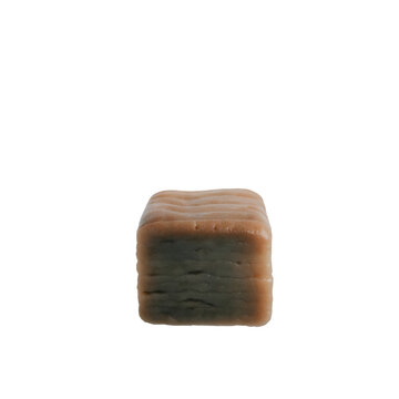 A traditional Chinese nian gao sticky rice cake isolated on a transparent PNG background, neatly shaped golden-brown rice cake with glossy surface and subtle steamed texture, authentic Lunar New Year 