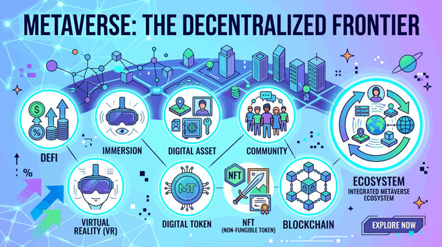 Metaverse digital ecosystem with blockchain technology and cryptocurrency.
