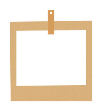 Blank brown polaroid photo frame with clip isolated on transparent background