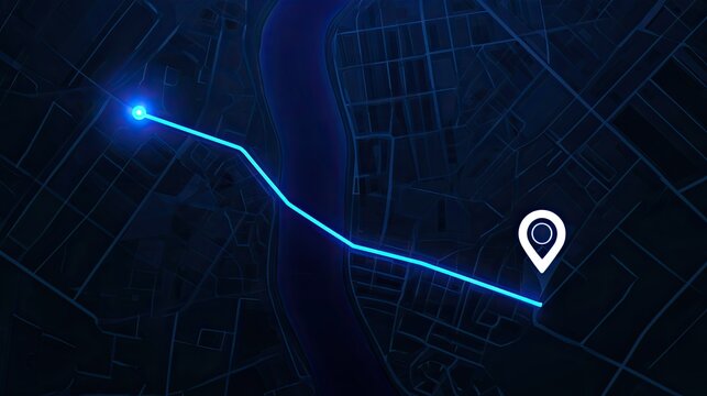Digital Navigation Route on Futuristic Map Interface.