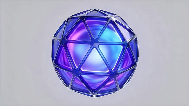 Spherical polyhedron with transparent edges and blue purple gradient on grey