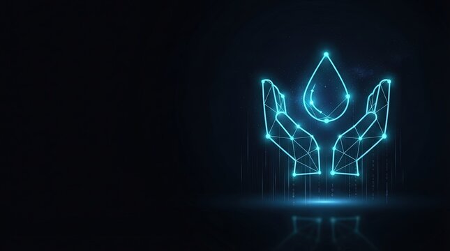 Glowing blue wireframe neural network hologram between hands symbolizes advanced AI, digital science, and high-tech innovation for tech startups and futuristic projects.