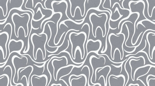 Tooth Motif Seamless Pattern on Gray Background for Dental Design