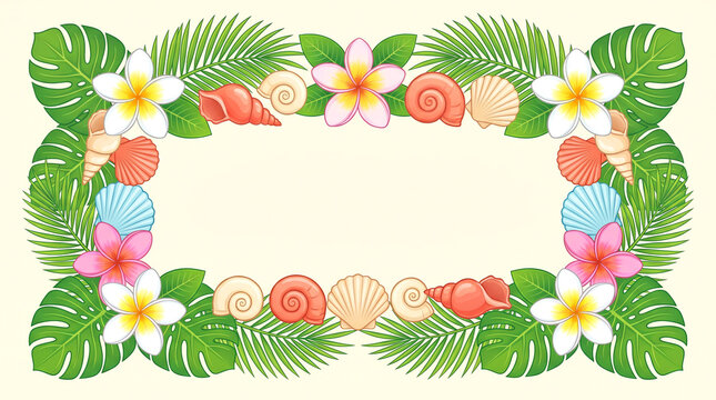 Tropical floral and seashell border