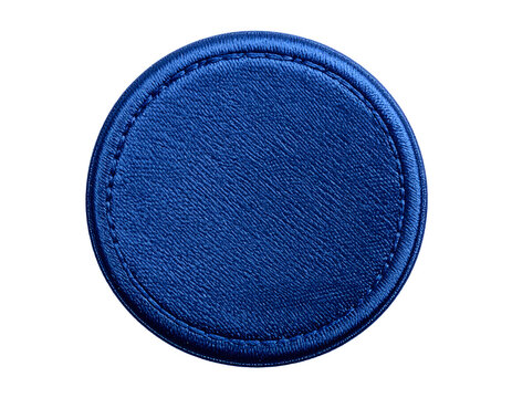 Blue round woven fabric label isolated on transparent background