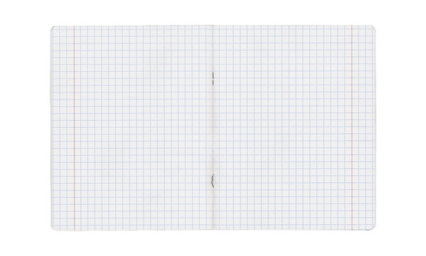 Open graph paper notebook spread with square grid and central binding