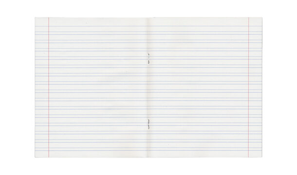 Open ruled notebook spread with clean pages and visible margin lines