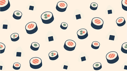 Seamless pattern with delicious sushi rolls and maki on white background. © Fernando Sanso