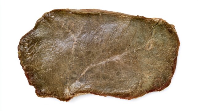 Single slice of cooked roast beef isolated on white background