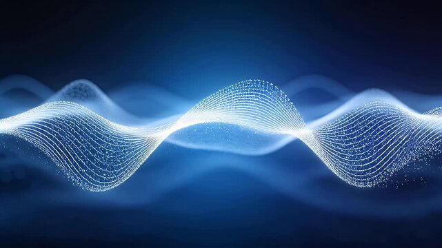 Blue background with white digital wave lines and glowing points
