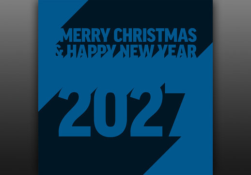 Merry Christmas and Happy New Year 2021 Blue Greeting Card Layout Design Template