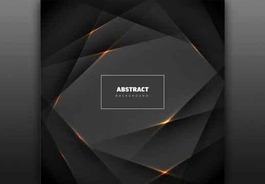 Abstract Dark Geometric Background with Glowing Golden Light Lines