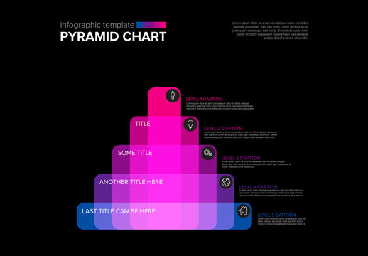 Pyramid Purple Chart Infographic Template with 5 Levels on Dark Background