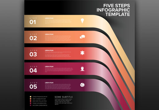 Five Steps Business Infographic Template Design made from five red stripes