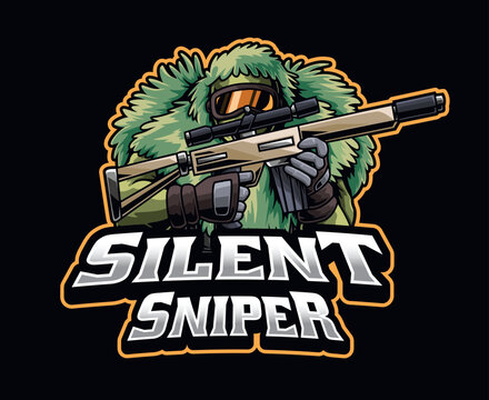 Silent Sniper Ghillie E-sports Mascot Logo Illustration
