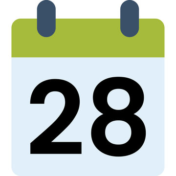 Flat Calendar Icon with Day 28 Date on Green and White Background