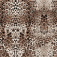 Leopard Animal Print Pattern with Wild Cat Skin Texture. Classic leopard animal print pattern featuring detailed wild cat spots in beige, brown and black tones. Bold exotic wildlife texture. © Jaqueline