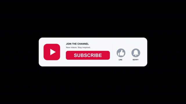YouTube Subscribe Button Animation with Like and Notification Icons, Transparent Background