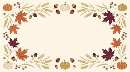 Fototapeta premium A beautiful thanksgiving floral frame with autumn leaves pumpkins and a turkey illustration for seasonal celebrations