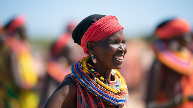 Joyful Samburu Woman Celebrating Her Cultural Heritage During The Vibrant Annual Lake Turkana Festival Gathering In Northern Kenya