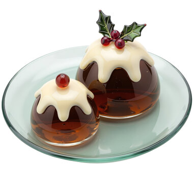 Christmas pudding glass figurines on a pale green plate