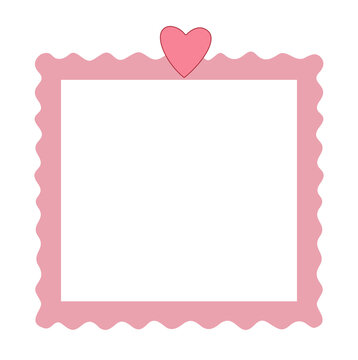 A pink square photo frame with a scalloped edge and a heart at the top, isolated on transparent background