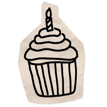Hand Drawn Doodle Texture Party Cupcake for Scrapbook. Good for digital journal, scrapbook decoration, planner, new year celebration and sticker.