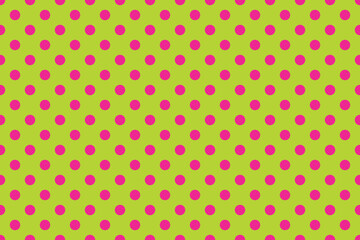 abstract Deep Pink colour polka dots on Green Yellow colour background pattern design. © Pisan